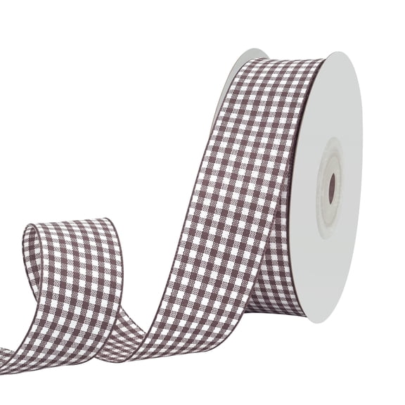 Coffee Gingham Ribbon Checkered Ribbon Plaid Ribbon Picnic Craft Ribbon for Sewing, Gift, DIY Craft, Wedding Decoration, Wreaths, Home Decoration 1" x 25 Yd