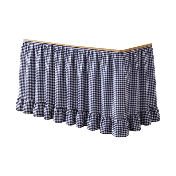Gingham Ruffled Desk Skirt Table Cover, Ruffled Tablecloth Supplies for Birthday Party Dessert Decorations Display, Rectangle Table Skirt for Home Office Daily Use and Celebration Decor Navy