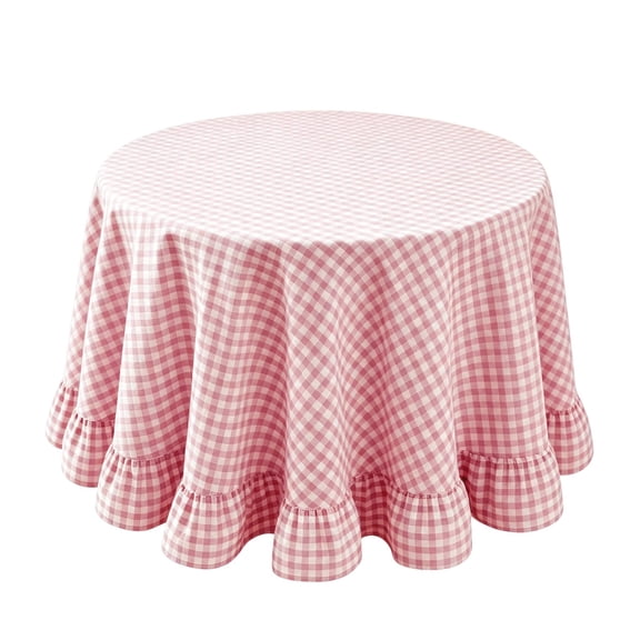 Gingham Ruffled Round Tablecloth, Waterproof Checkered Polyester-Cotton Cover for Farmhouse, Outdoor, Picnic, Camping, and Party Dining Decor
