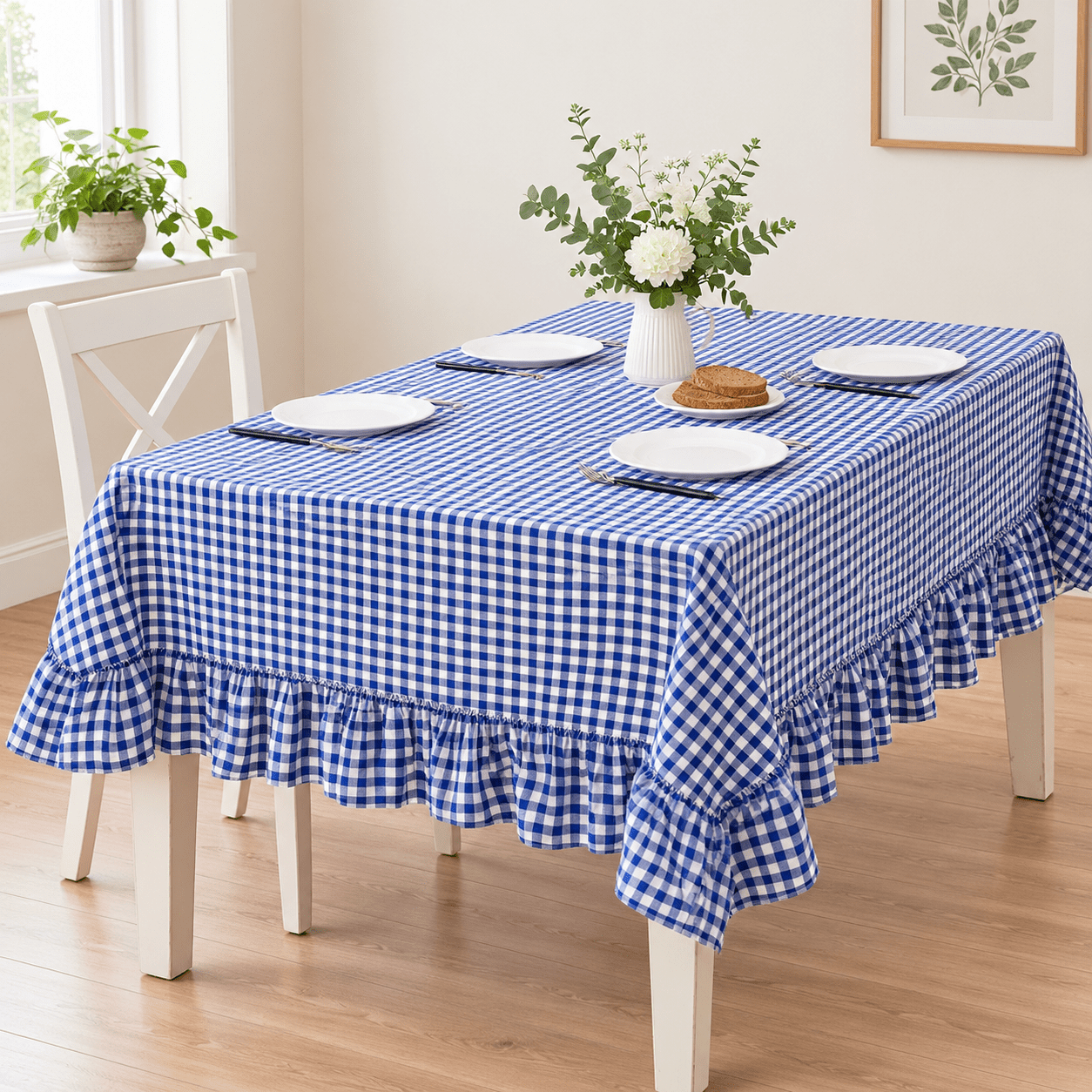 Gingham Ruffled Table Cloth 52 X 70 Inches Ton Rectangular Farmhouse ...