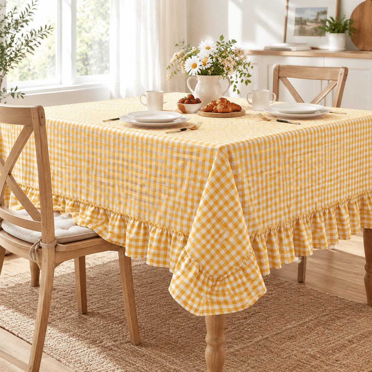 Gingham Ruffled Table Cloth 52 X 70 Inches Ton Rectangular Farmhouse ...