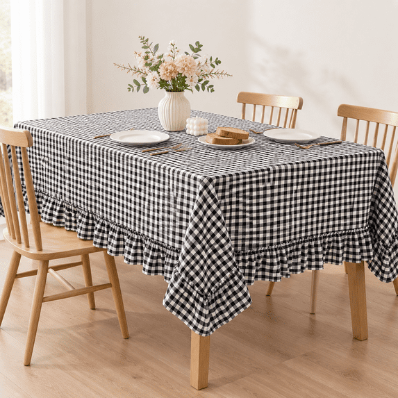 Gingham Ruffled Table Cloth 52 X 70 Inches Ton Rectangular Farmhouse ...