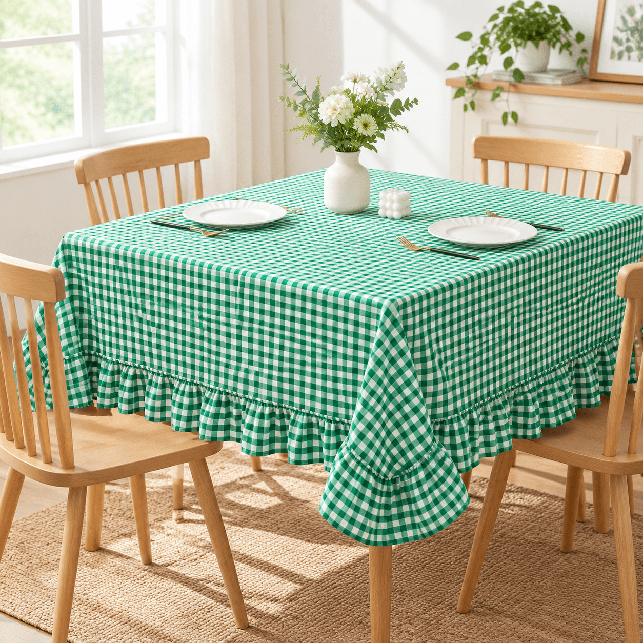 Gingham Ruffled Table Cloth 52 X 70 Inches Ton Rectangular Farmhouse ...