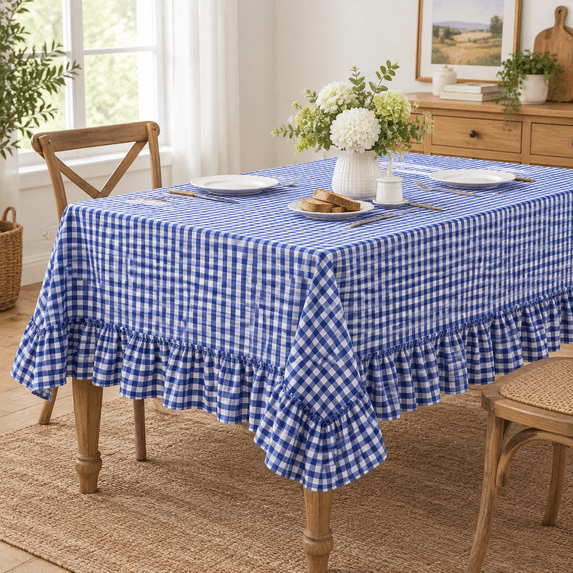 Gingham Ruffled Table Cloth 60 X 102 Inches Ton Rectangular Farmhouse ...