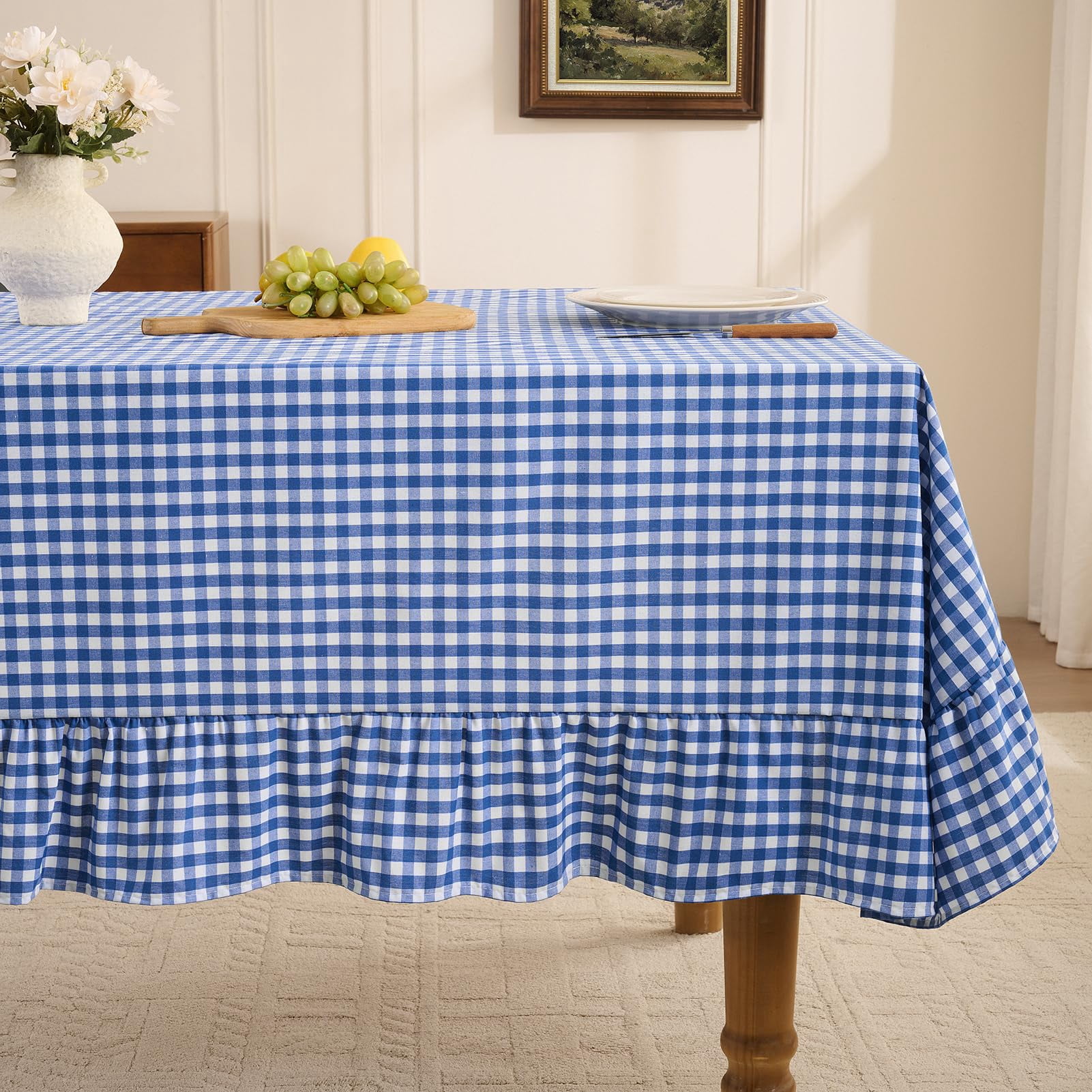 Gingham Ruffled Tablecloth Rectangle 60 X 120 Inch Blue - Walmart.com