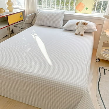 Gingham Sheets Cotton Full Size Bed Sheets 63x90 Inch Checkered Queen Sheets Soft Breathable Cozy Warm Flannel Fleece Sheet Set Blue & White Plaid Sheets