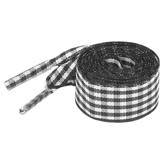 Gingham Shoe Laces – 2 Pairs Flat Plaid Two-Tone Fabric Laces, 0.6" Wide Stylish Sneaker Accessory for Casual Daily Wear