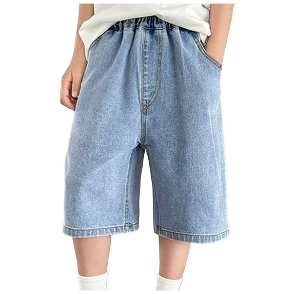 Gingham Shorts Toddler Boys Baggy Jorts Loose Wide Leg Ripped Jean Shorts Knee Length Elastic Waist Casual Kids Denim Shorts Size 10-12