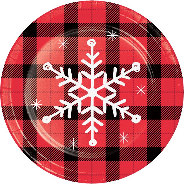 Gingham Snowflake Dessert Paper Plates, 7", 24 Count, by Holiday Time