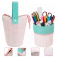 thumbnail image 1 of Gingham Standing Soft Pencil Pouch for Girls 2-in-1 Cute Aesthetic Pencil Case with Zipper & Wrist Handle Stationery Holder Bag for Students Back to School Supplies,Pink-1, 1 of 7