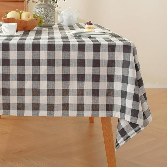Gingham Table Cloth Square Tablecloth Heavy Duty Cotton Checkered Tablecloths Linen Table Cover for Spring Picnic Kitchen Dining, Black and White, 60 * 60 inch