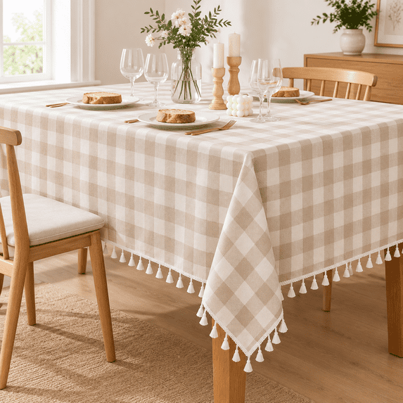 Spring Picnic Picture Gingham Table Cloth Squareton Linen Fabric Tablecloth With Tassel ...