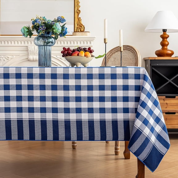 Gingham Tablecloth- Checkered Table Cloth -Rustic Farmhouse Plaid Tablecloths for Kitchen, Dining, Picnic, Outdoor Party(Rectangle, 60"x104", Navy)