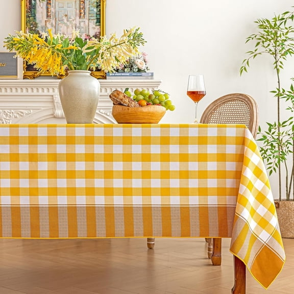 Gingham Tablecloth-Checkered Table Cloth-Rustic Farmhouse Tablecloths for Spring, Summer, Easter, Kitchen Dining(Rectangle, 60"x104", Yellow)