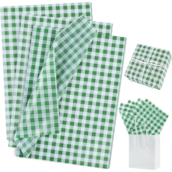 Gingham Tissue Paper Bulk, Forest Green White Checkered Wrapping Tissue Paper for Gift Bags, 14 x 20 Inch Gift Wrap for Birthday Easter Jungle DIY Crafts Decor Holiday Flowers,50 Sheets