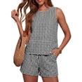 thumbnail image 1 of Gingham Two Pieces Set for Women Sleeveless Tank Top Matching Elastic Waist Shorts Lightweight Vacation Outfits, 1 of 3