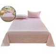 thumbnail image 1 of Gingham Washed Cotton 3-Piece Bedding Set – Flat Sheet & 2 Pillowcases – Solid Color Minimalist Bed Sheet Set for Bedroom, Holiday Gift, 1 of 4