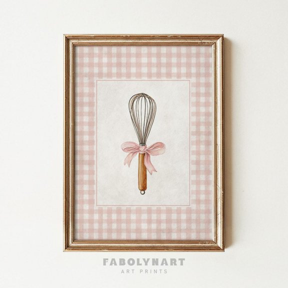 Gingham Whisk Vintage Kitchen Rustic Baker Cottagecore Cooking Graphic Poster Unframed Paper Print