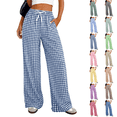 thumbnail image 1 of Gingham Wide Leg Pajama Pants for Women Elastic Drawstring Waist Lightweight Summer Relaxed Fit Casual Lounge Bottoms Dark Blue 2XL, 1 of 6