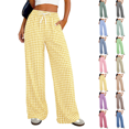 thumbnail image 1 of Gingham Wide Leg Pajama Pants for Women Elastic Drawstring Waist Lightweight Summer Relaxed Fit Casual Lounge Bottoms Yellow M, 1 of 6
