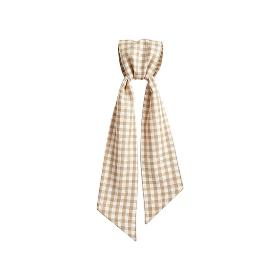 Gingham Wreath Sash, Scalloped Wavy Edge Ribbon Streamer for Front Door Decor, Modern Fabric Bow
