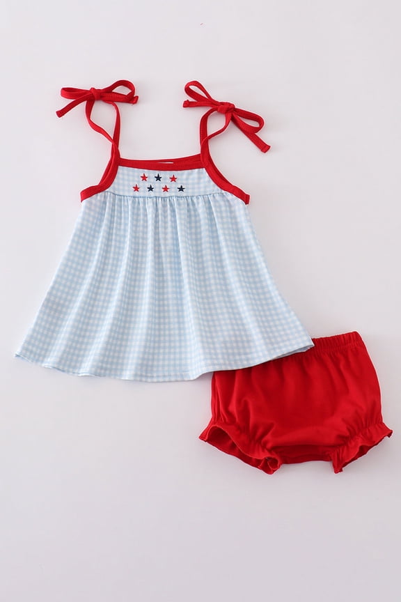 Gingham star embroidery bloomer set (6Months)
