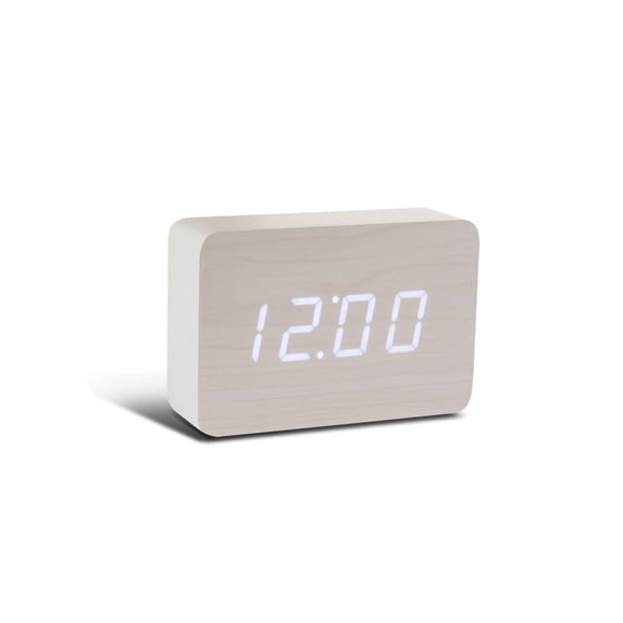 Gingko Brick Click Clock 8" x 6" Time/Date/Temp Alarm Clock White