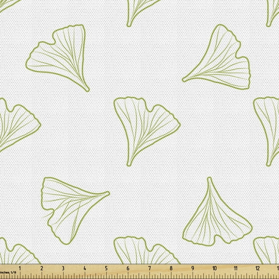 Ambesonne Gingko Fabric by the Yard Upholstery, Maidenhair Green Tree Leaves, 1 Yard, Pale Green and White