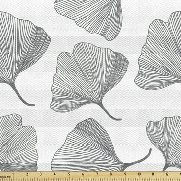 Ambesonne Gingko Fabric by the Yard Upholstery, Minimalist Nature Leafage, 5 Yards, Black White