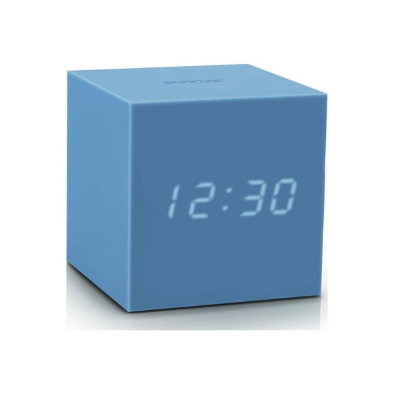 Gingko Gravity Cube Click Clock 3" x 3" Time/Date/Temp Sky Blue Alarm Clock