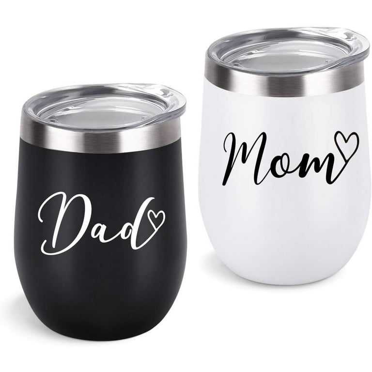 Gingprous 12oz Stainless Steel Wine Tumbler with Lid , Mom and Dad