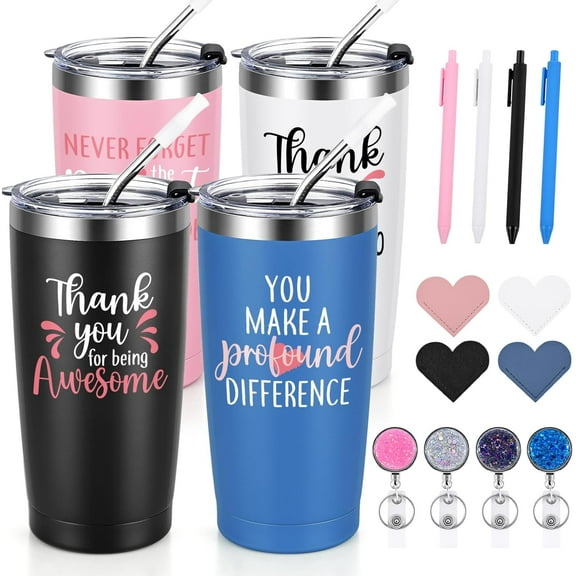 Gingprous Appreciation Gifts for Social Works Practitioner, 20oz Multicolor Insulated Travel Tumblers with Badge Holders Bookmarks Pens, Birthday Graduation Christmas Gifts