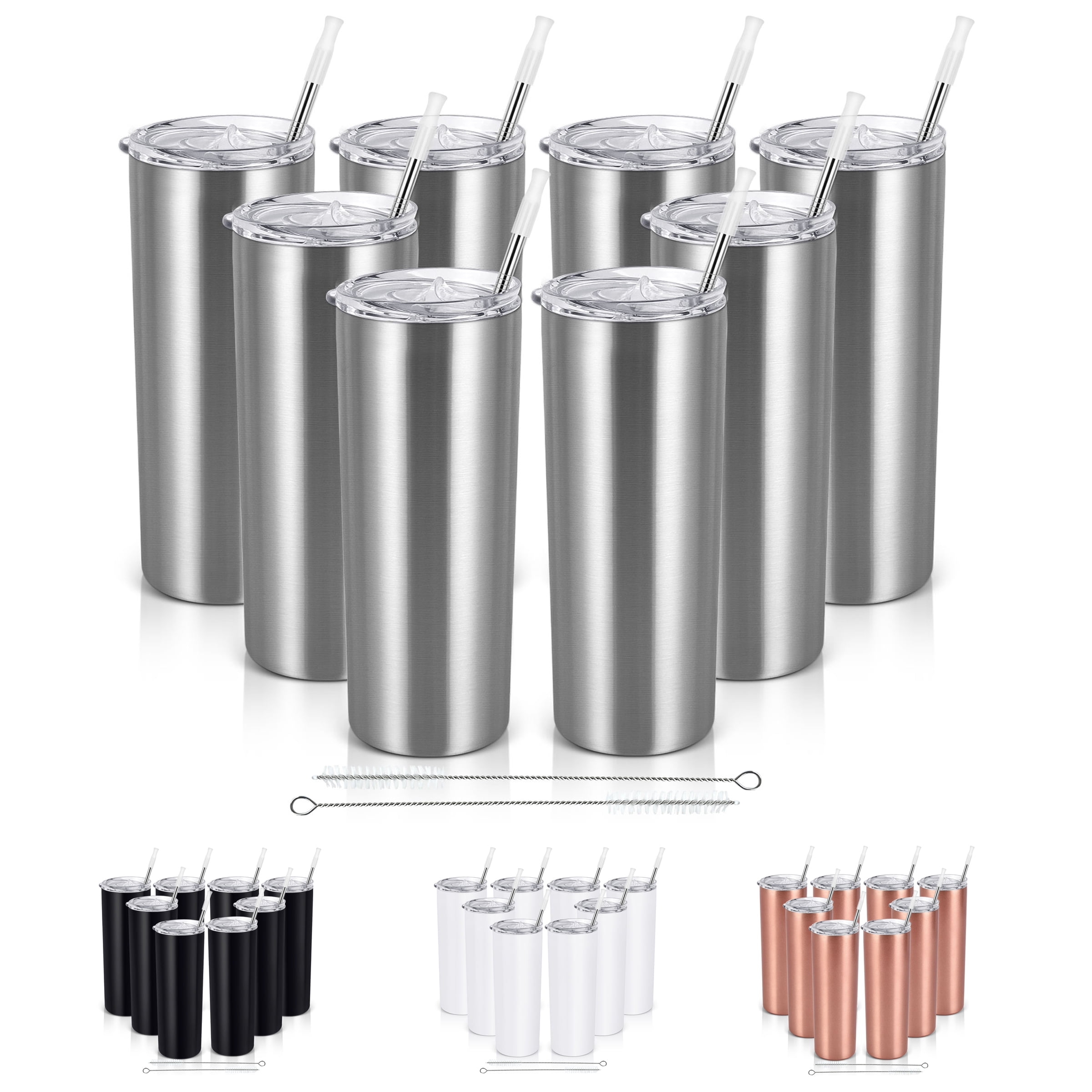 VEGOND Stainless Steel Skinny Tumblers Bulk 8 Pack, 20 oz Vacuum Insulated  Blank Tumblers with Lid a…See more VEGOND Stainless Steel Skinny Tumblers