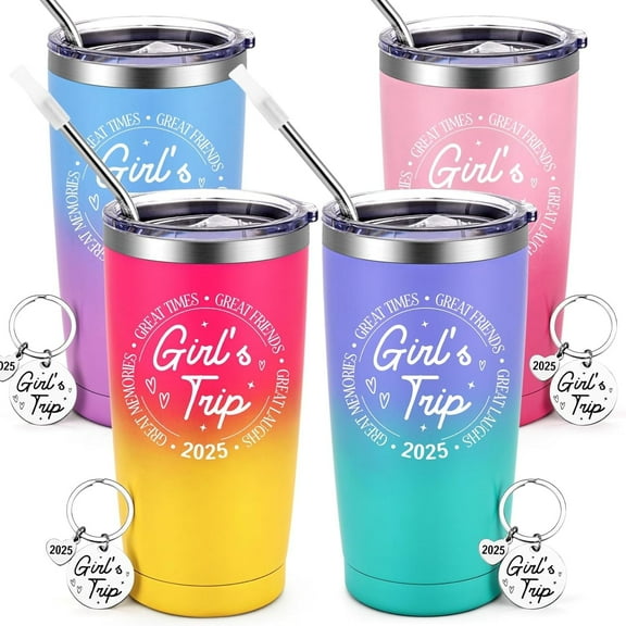 Gingprous 20oz Girls Trip Tumbler Bulk Stainless Steel Travel Tumbler with Lid 4 Pcs
