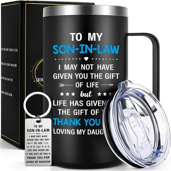 Gingprous Son in Law Gifts in Fathers Day, Stainless Steel Insulated Coffee Mug for Fathers Day, Great Gifts from Father-in-law and Mother-in-law, Fathers Day Birthday Christmas(Black, 20 Oz)