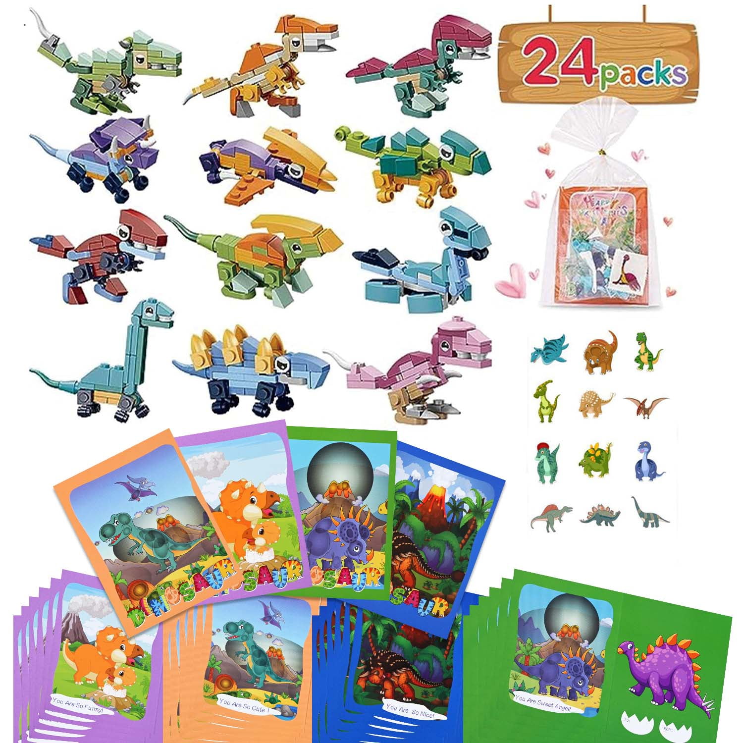 Gingprous 24 Packs Valentines Day Gifts for Kids Classroom-Dinosaur ...