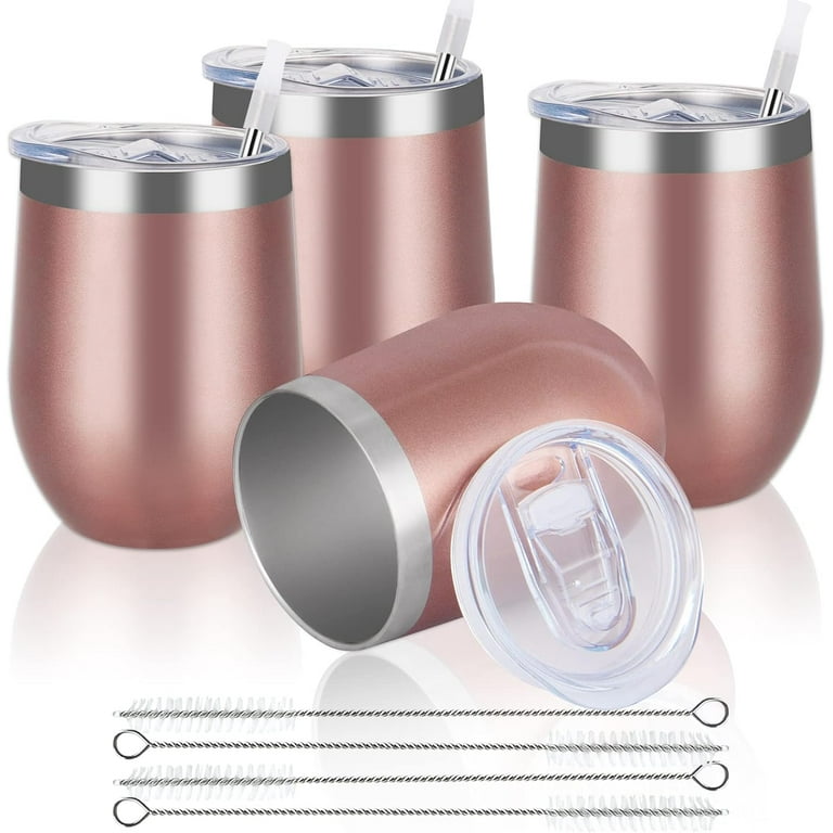 Gingprous 6 Pack 12 oz Stainless Steel Wine Tumblers with Lids Straws ,V  acuum Insulated Tumblers , Silver 