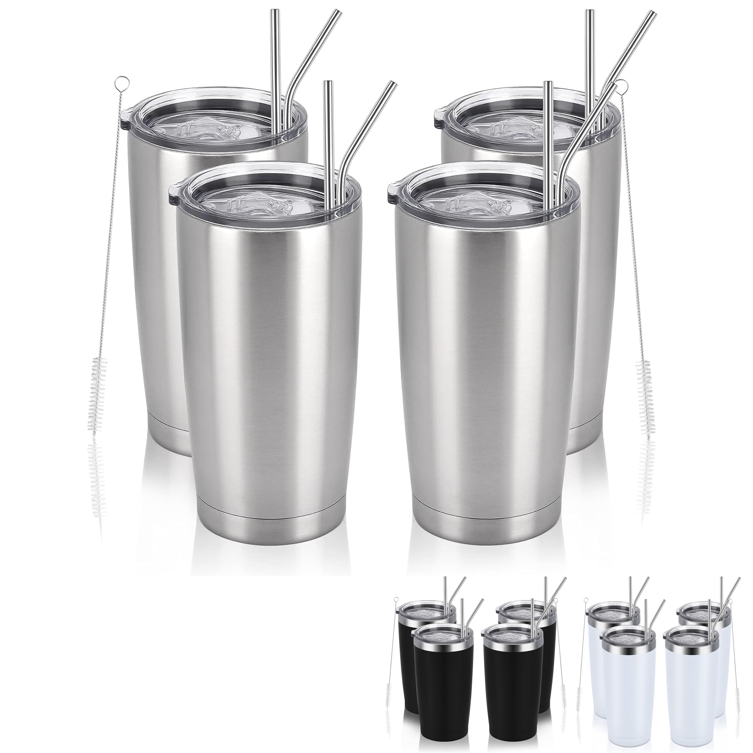 Gingprous 8 Pack Stainless Steel Skinny Tumblers with Lid Straw, 20 oz  Vacuum Tumbler, White