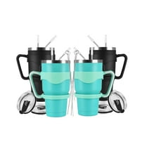 Gingprous 4 Pack Stainless Steel Travel Tumbler Set with Lids Straws，30oz Coffee Cup , Black & Mint