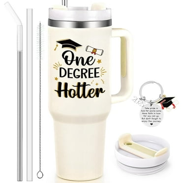 Gingprous 2025 Graduation Gifts, One Degree Hotter Tumbler, Masters Degree College Phd Gifts for Her Women Friends, 40 Oz Stainless Steel Tumbler with Handle,Beige