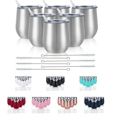 Gingprous 6 Pack 12 oz Stainless Steel Wine Tumblers with Lids Straws ,V acuum Insulated Tumblers , Silver