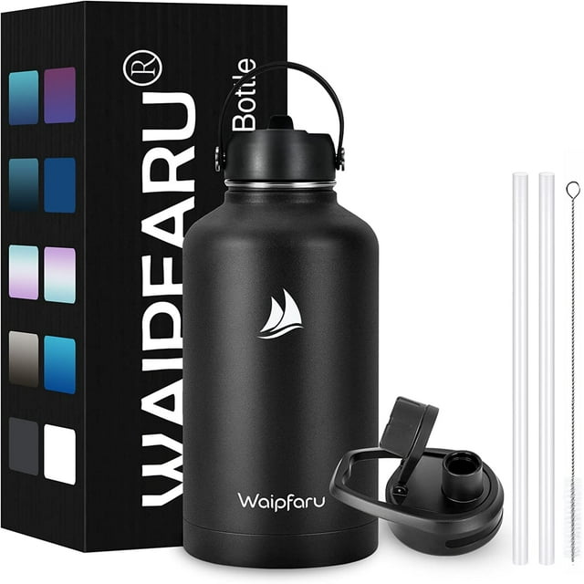 Gingprous 64oz Water Bottle Stainless Water Bottle with 2 Lids & 2