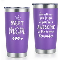 Gingprous Best Mom Ever Tumbler, Stainless Steel Tumblers with Lids Straws, Double Wall Travel Tumblers, Vacuum Insulated Tumblers, Mother's Day Birthday Gifts (20 oz, Purple)