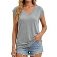 thumbnail image 1 of Gingprous Womens V-Neck Cap Sleeve T-Shirt Casual Loose Fit Basic Tee Summer Top, 1 of 7