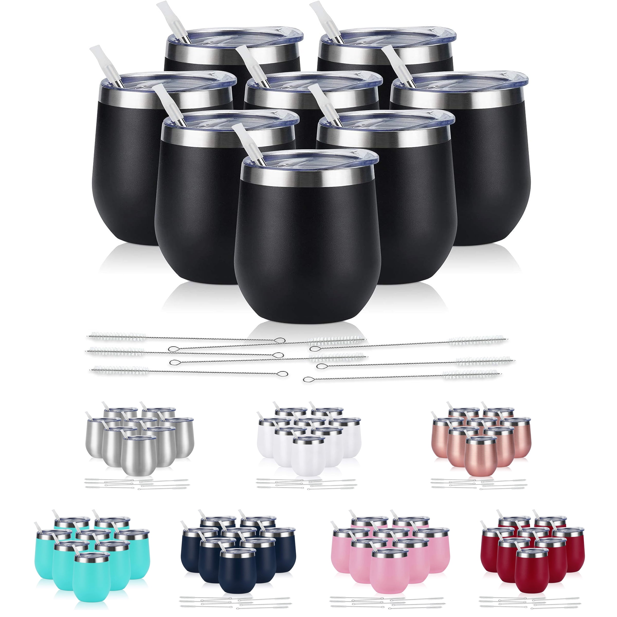 Pack of 6] Stainless Steel Wine Tumbler Bulk with Lid, Insulated 12 oz Pink