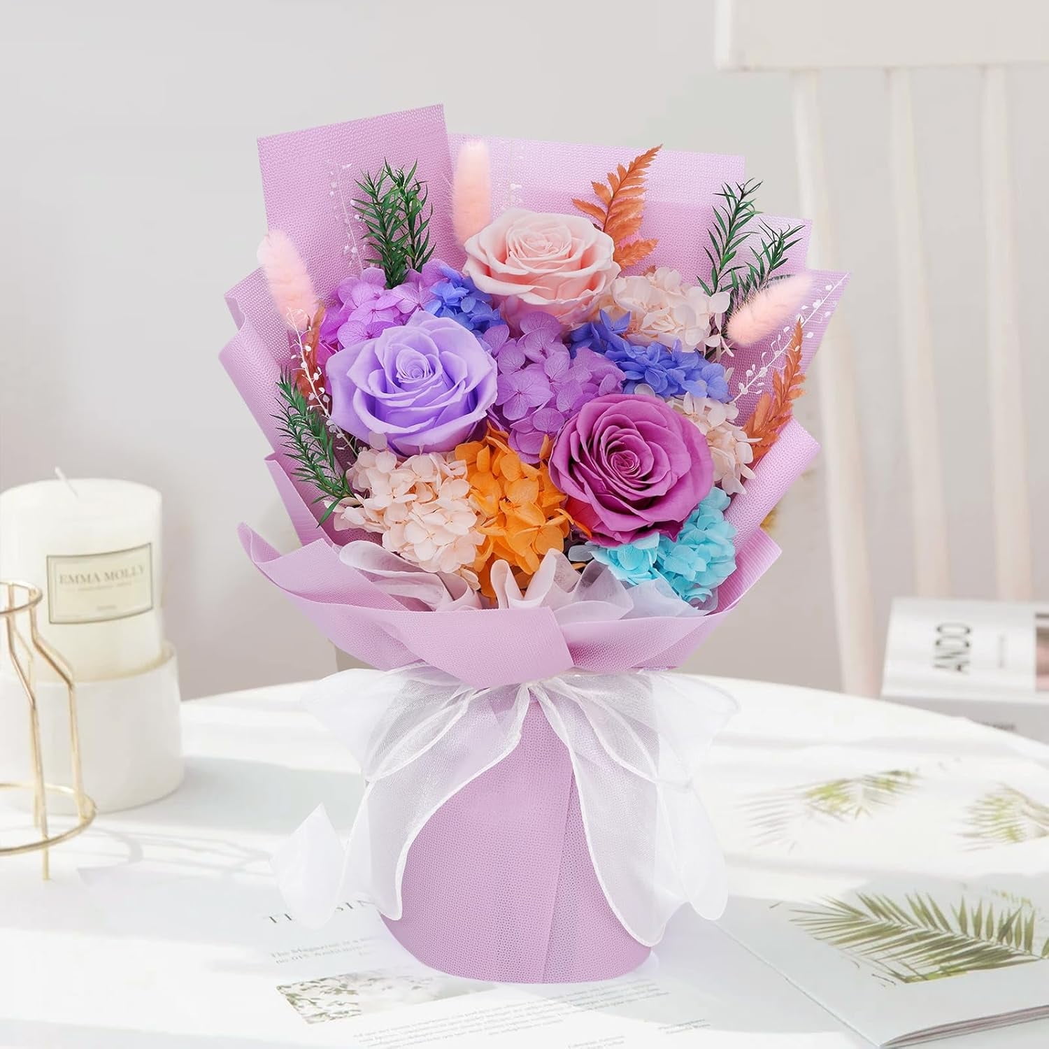 Gingprous Preserved Flowers for Delivery Prime,Pink Flowers Fresh Bouquet with Gift Box, Forever Flowers for Women Mother Day Anniversary Birthday