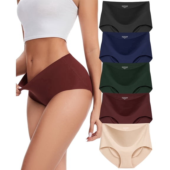 Gingprous Seamless Underwear for Women Soft No Show Full Coverage Briefs High Waisted Tummy Control Panties 5 Pack