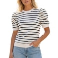 thumbnail image 1 of Gingprous Womens Puff Short Sleeve Striped Knit Top Casual Crewneck Blouse for Spring Summer, 1 of 8