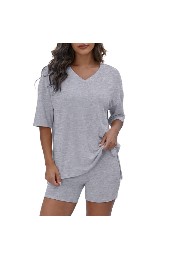 Women's 2 Piece Summer Lounge Set 2026 Oversized Top & Elastic Waist Shorts Casual Travel Outfit