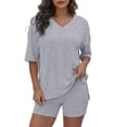thumbnail image 1 of Gingprous 2 Piece Lounge Set for Women Oversized Tshirts with Shorts Casual Tops V Neck Summer Outfits, 1 of 10